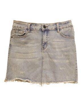 Light Blue Denim Mini Skirt with Frayed Hem